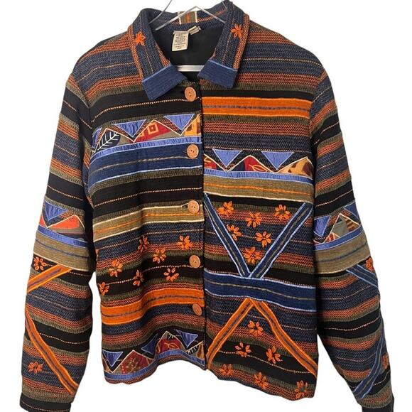 Coldwater Creek Jackets & Blazers - Coldwater Creek | Boho Patchwork Mixed Media Embroidered Jacket | Size XL